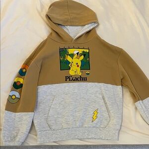 Pikachu Kids Hoodie - Tan and Gray